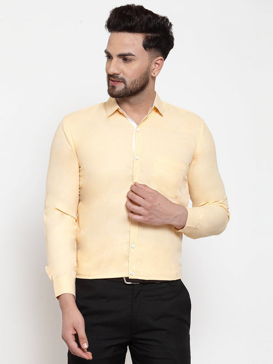 Jainish Yellow Formal Shirt with white detailing ( SF 419Yellow ) | Swadesiicart