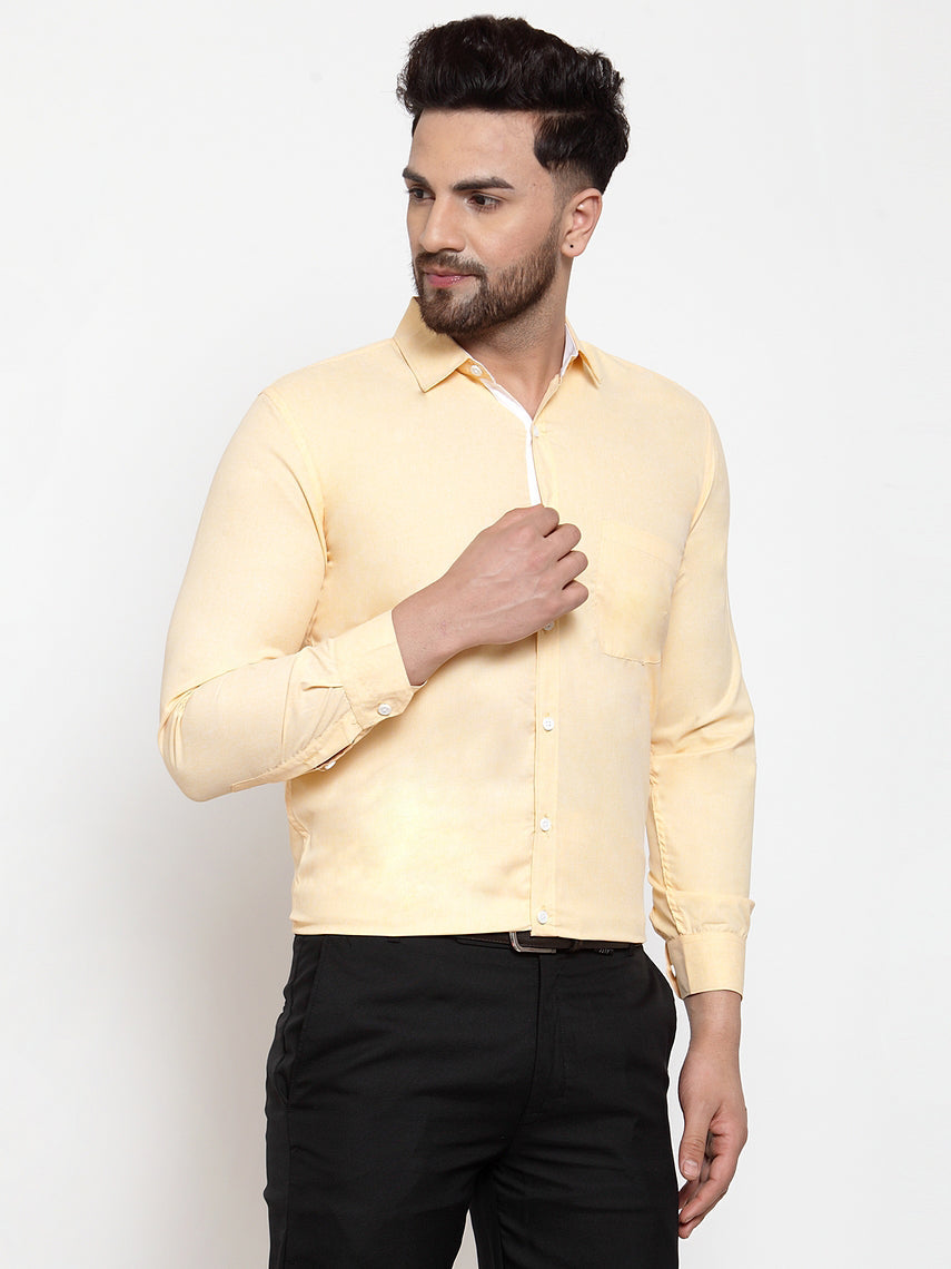 Jainish Yellow Formal Shirt with white detailing ( SF 419Yellow ) | Swadesiicart