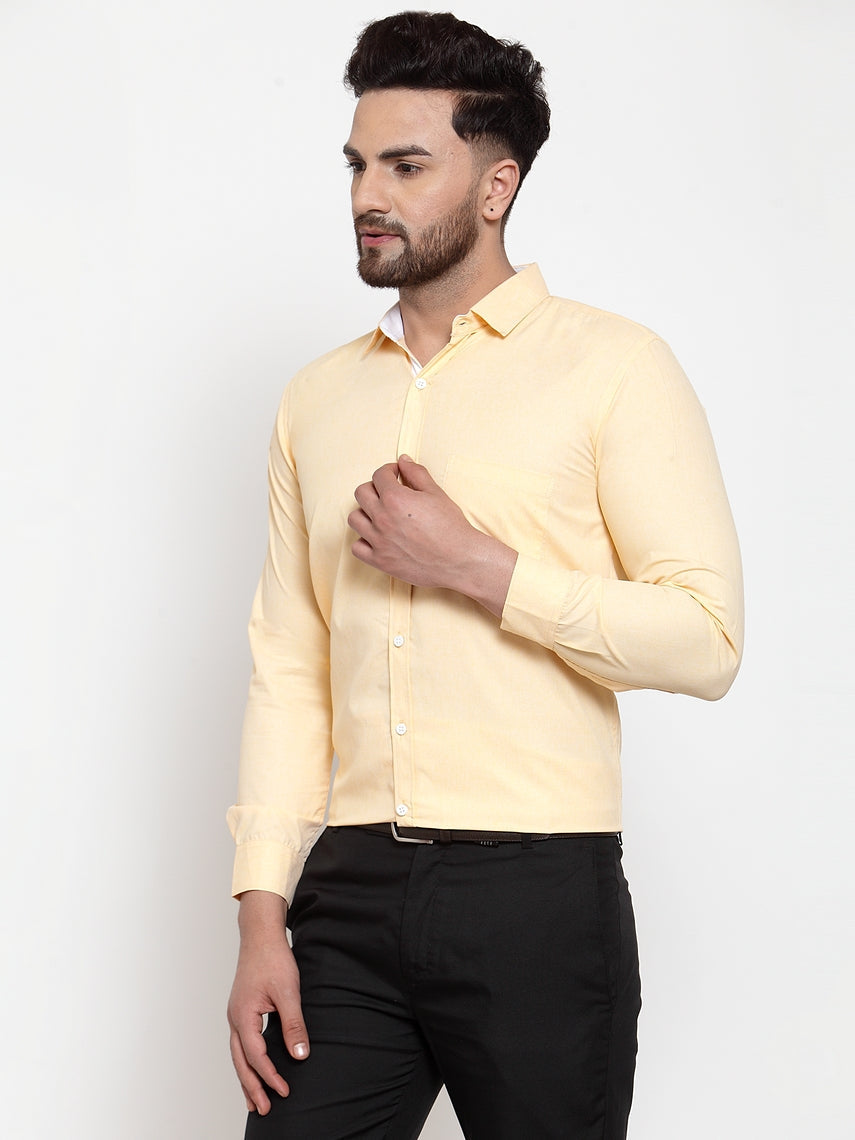 Jainish Yellow Formal Shirt with white detailing ( SF 419Yellow ) | Swadesiicart