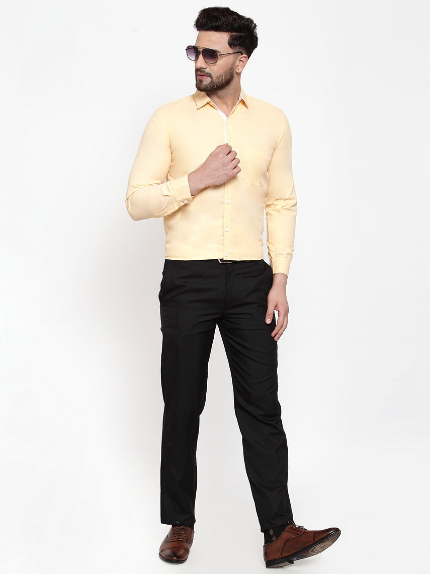 Jainish Yellow Formal Shirt with white detailing ( SF 419Yellow ) | Swadesiicart