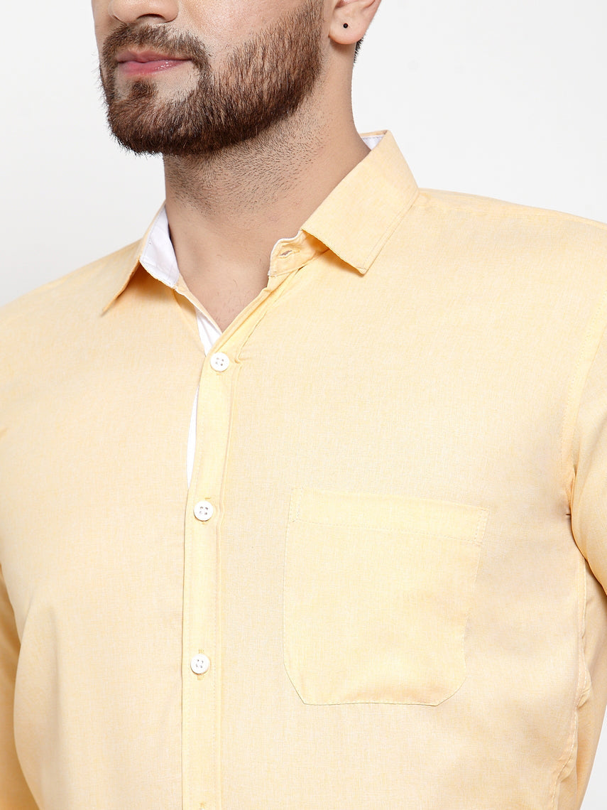 Jainish Yellow Formal Shirt with white detailing ( SF 419Yellow ) | Swadesiicart