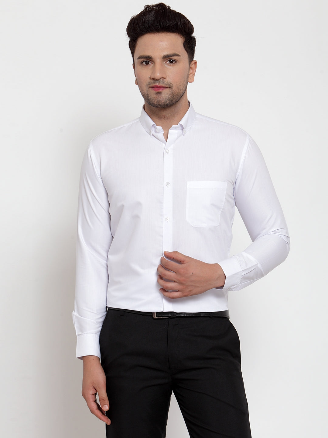 Jainish White Men's Cotton Solid Button Down Formal Shirts ( SF 713White ) | Swadesiicart