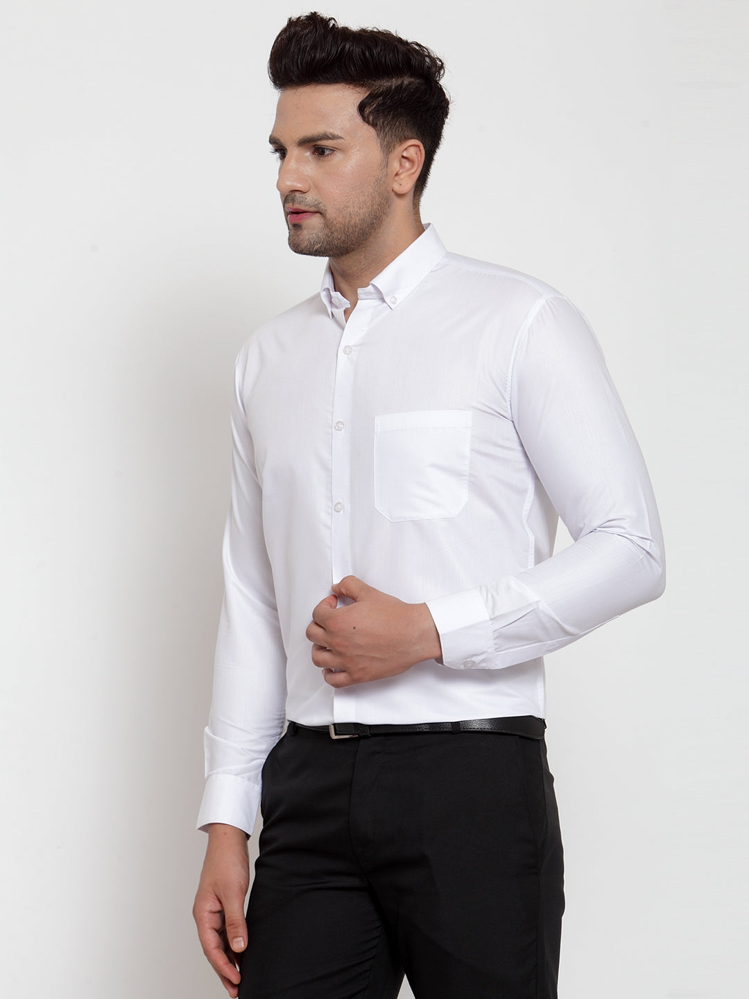 Jainish White Men's Cotton Solid Button Down Formal Shirts ( SF 713White ) | Swadesiicart