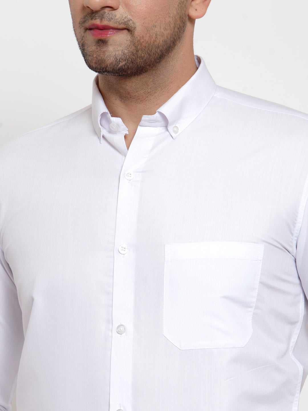 Jainish White Men's Cotton Solid Button Down Formal Shirts ( SF 713White ) | Swadesiicart