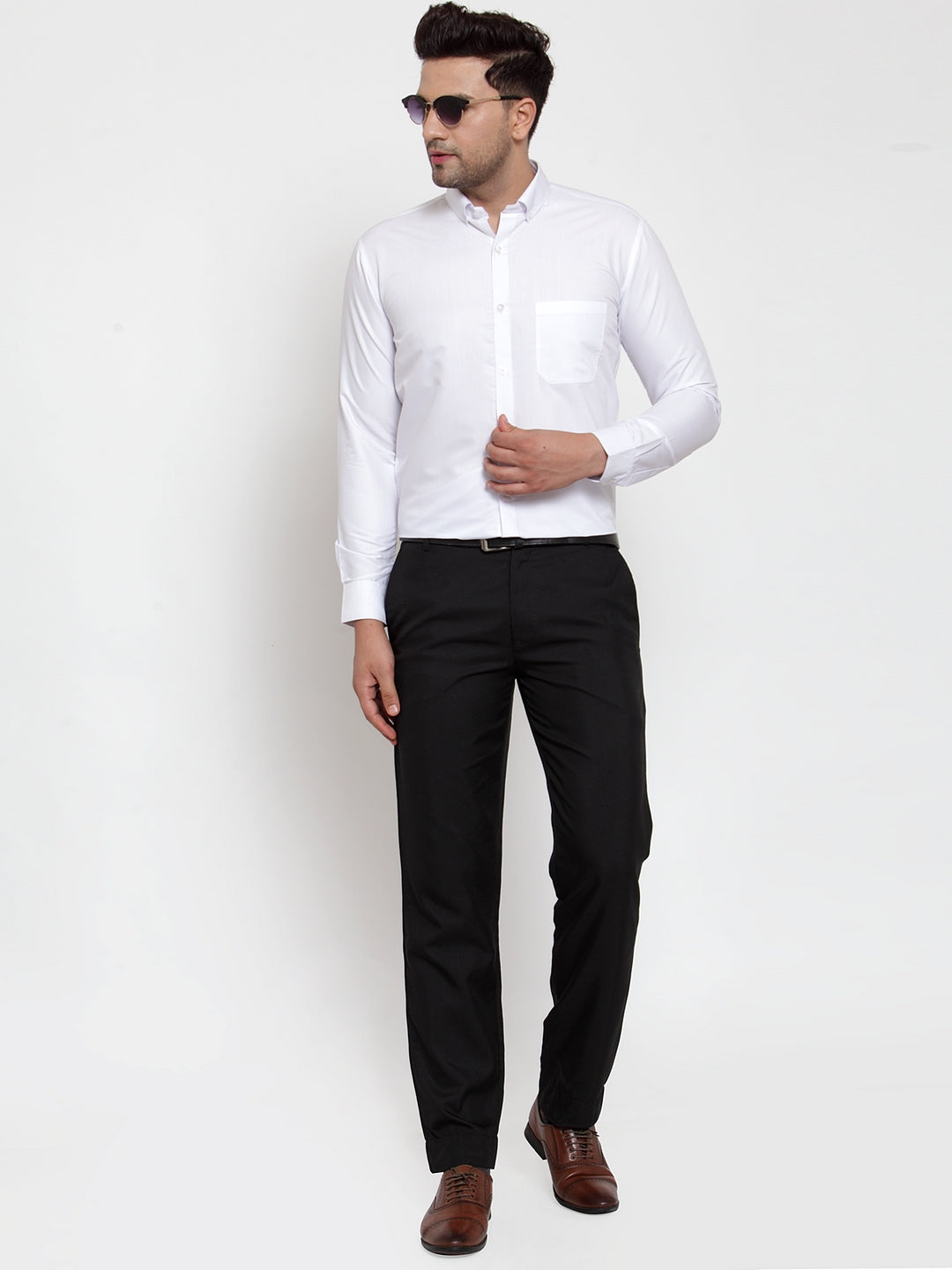 Jainish White Men's Cotton Solid Button Down Formal Shirts ( SF 713White ) | Swadesiicart