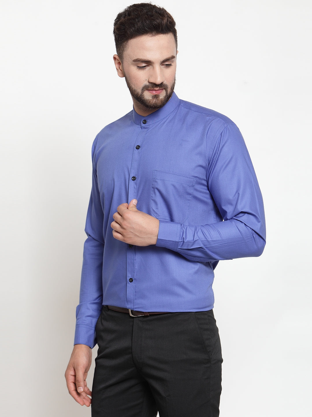 Jainish Blue Men's Cotton Solid Mandarin Collar Formal Shirts ( SF 726Royal-Blue ) | Swadesiicart