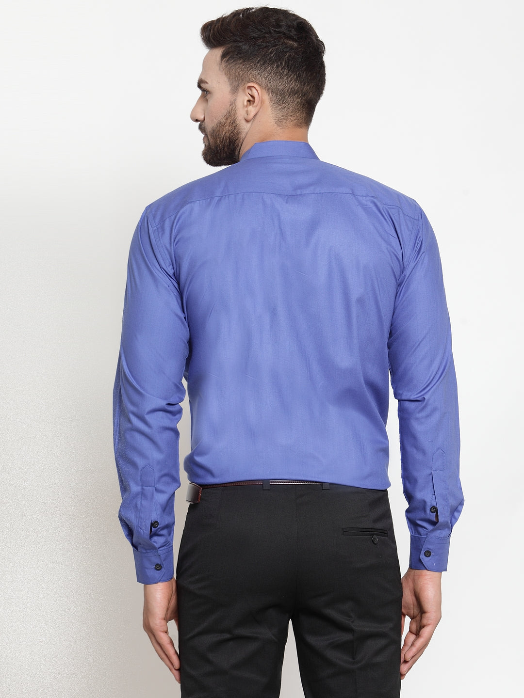 Jainish Blue Men's Cotton Solid Mandarin Collar Formal Shirts ( SF 726Royal-Blue ) | Swadesiicart
