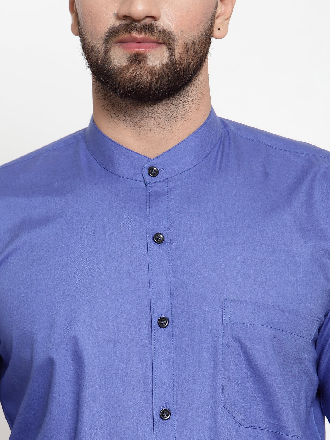 Jainish Blue Men's Cotton Solid Mandarin Collar Formal Shirts ( SF 726Royal-Blue ) | Swadesiicart