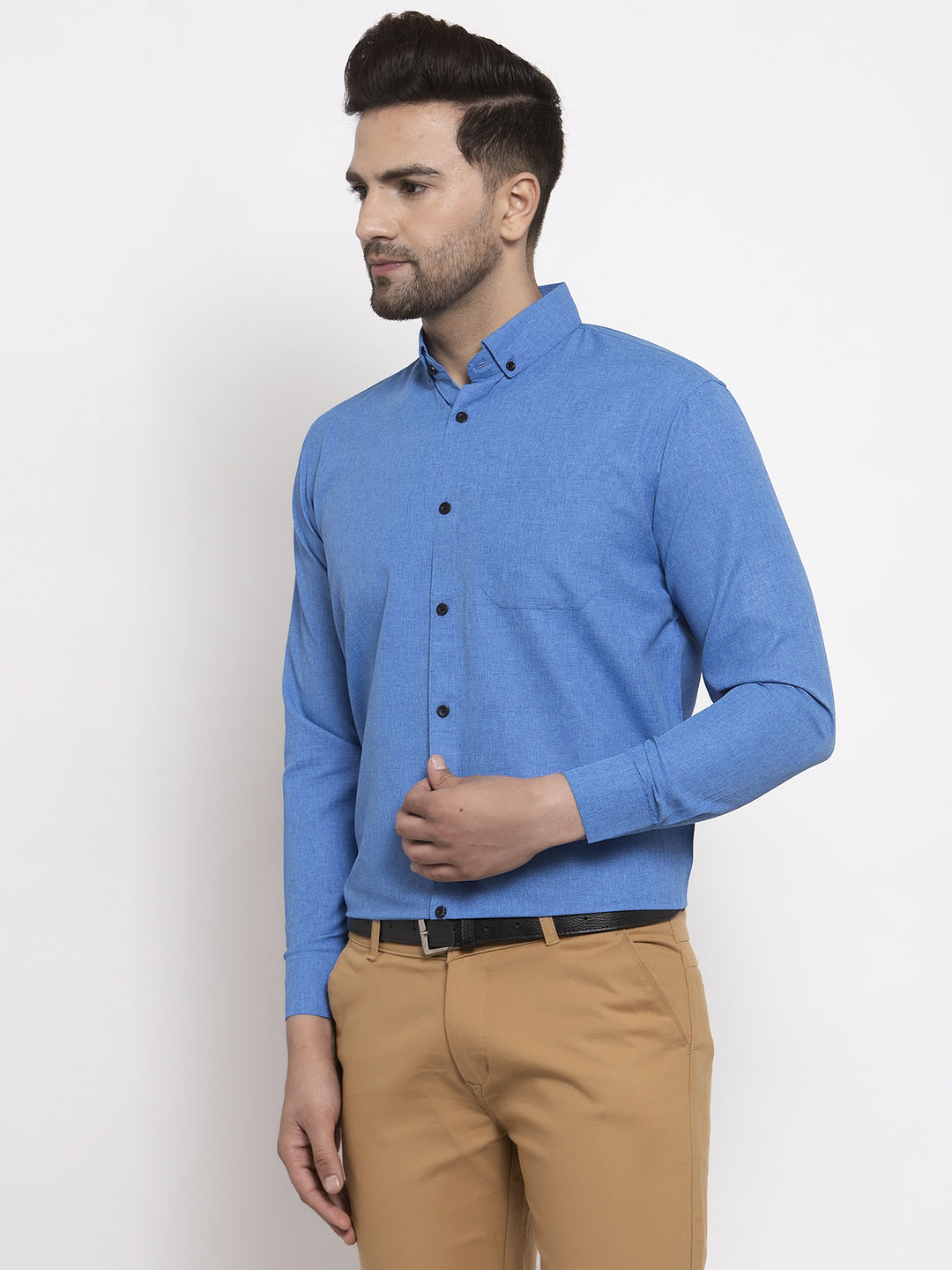 Jainish Blue Men's Cotton Solid Button Down Formal Shirts ( SF 734Blue ) | Swadesiicart