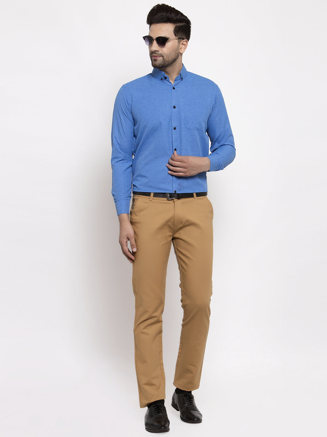 Jainish Blue Men's Cotton Solid Button Down Formal Shirts ( SF 734Blue ) | Swadesiicart