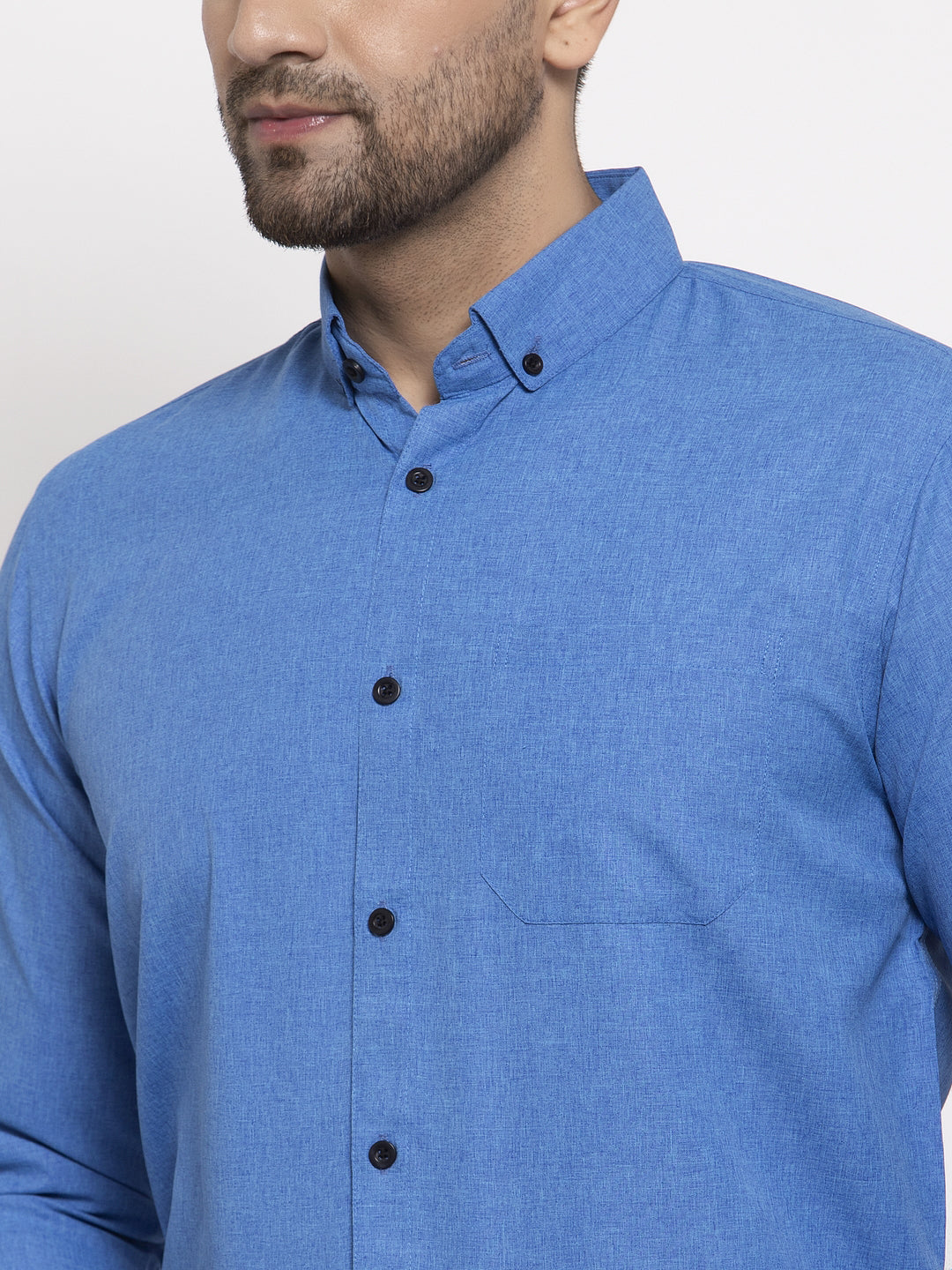 Jainish Blue Men's Cotton Solid Button Down Formal Shirts ( SF 734Blue ) | Swadesiicart