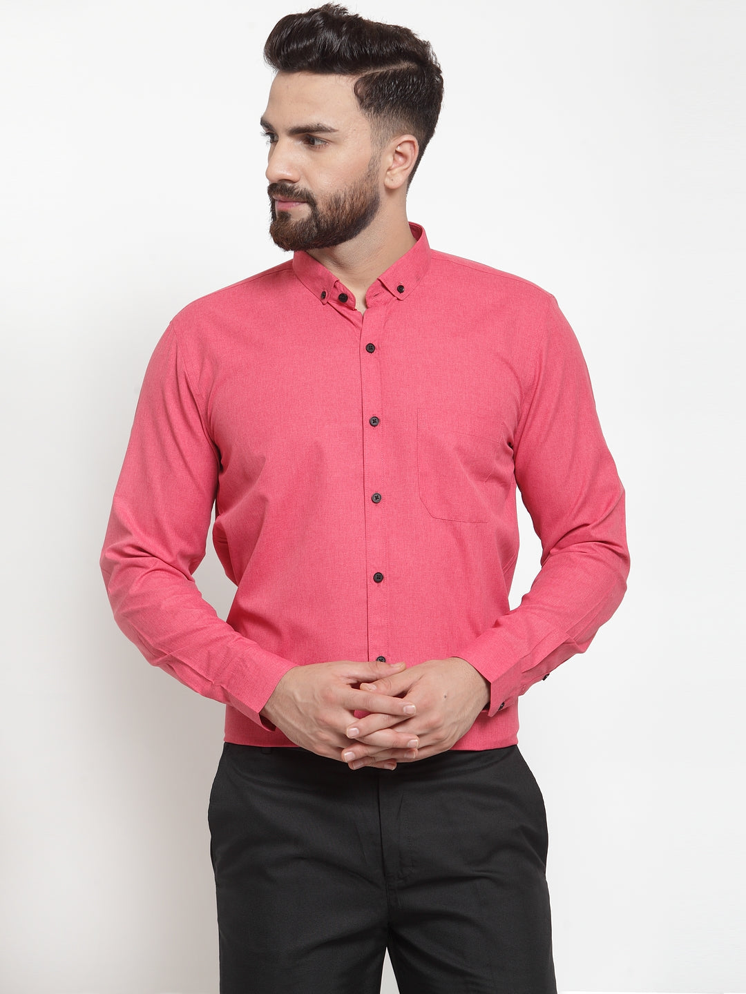 Jainish Red Men's Cotton Solid Button Down Formal Shirts ( SF 734Red ) | Swadesiicart
