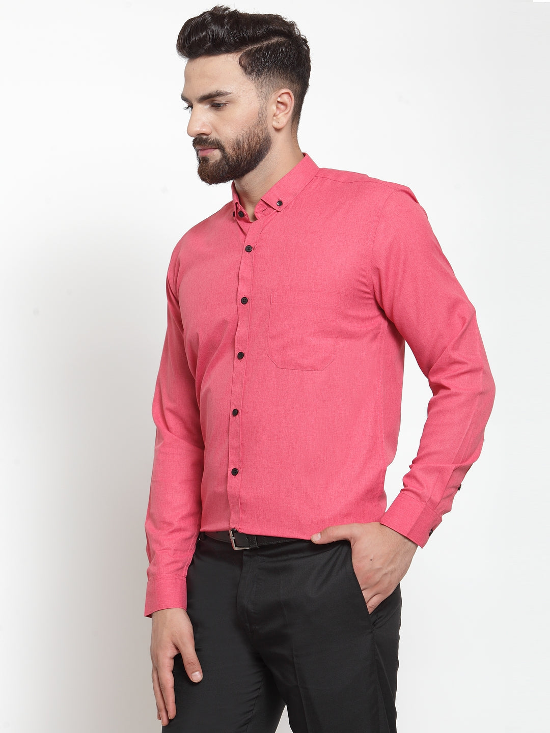 Jainish Red Men's Cotton Solid Button Down Formal Shirts ( SF 734Red ) | Swadesiicart