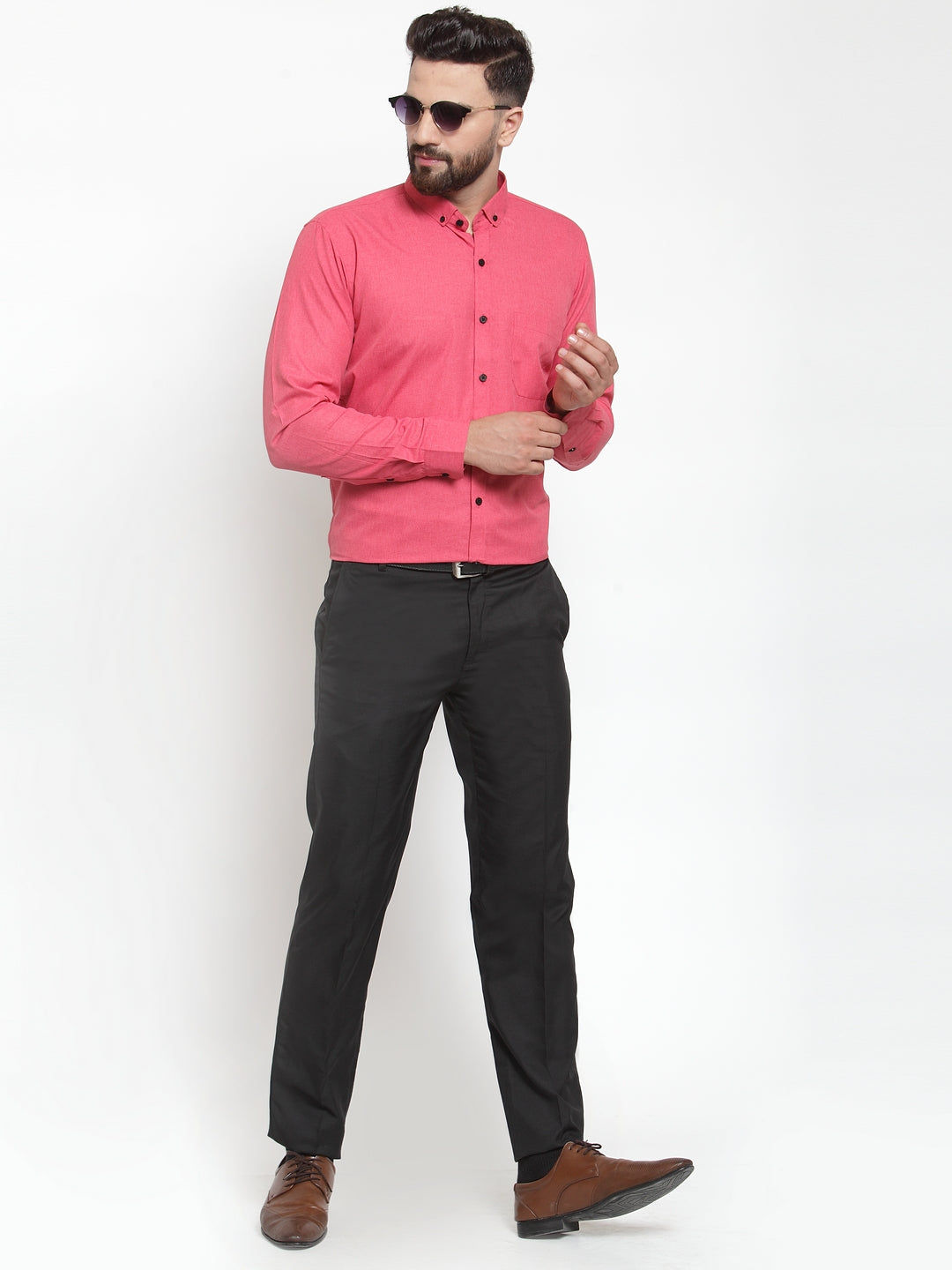 Jainish Red Men's Cotton Solid Button Down Formal Shirts ( SF 734Red ) | Swadesiicart