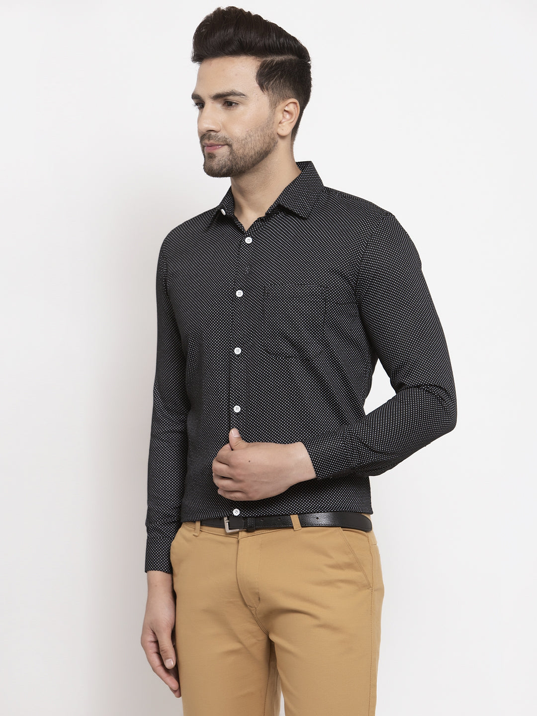 Jainish Black Men's Cotton Polka Dots Formal Shirts ( SF 736Black ) | Swadesiicart