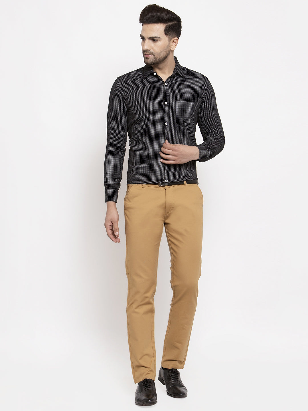 Jainish Black Men's Cotton Polka Dots Formal Shirts ( SF 736Black ) | Swadesiicart