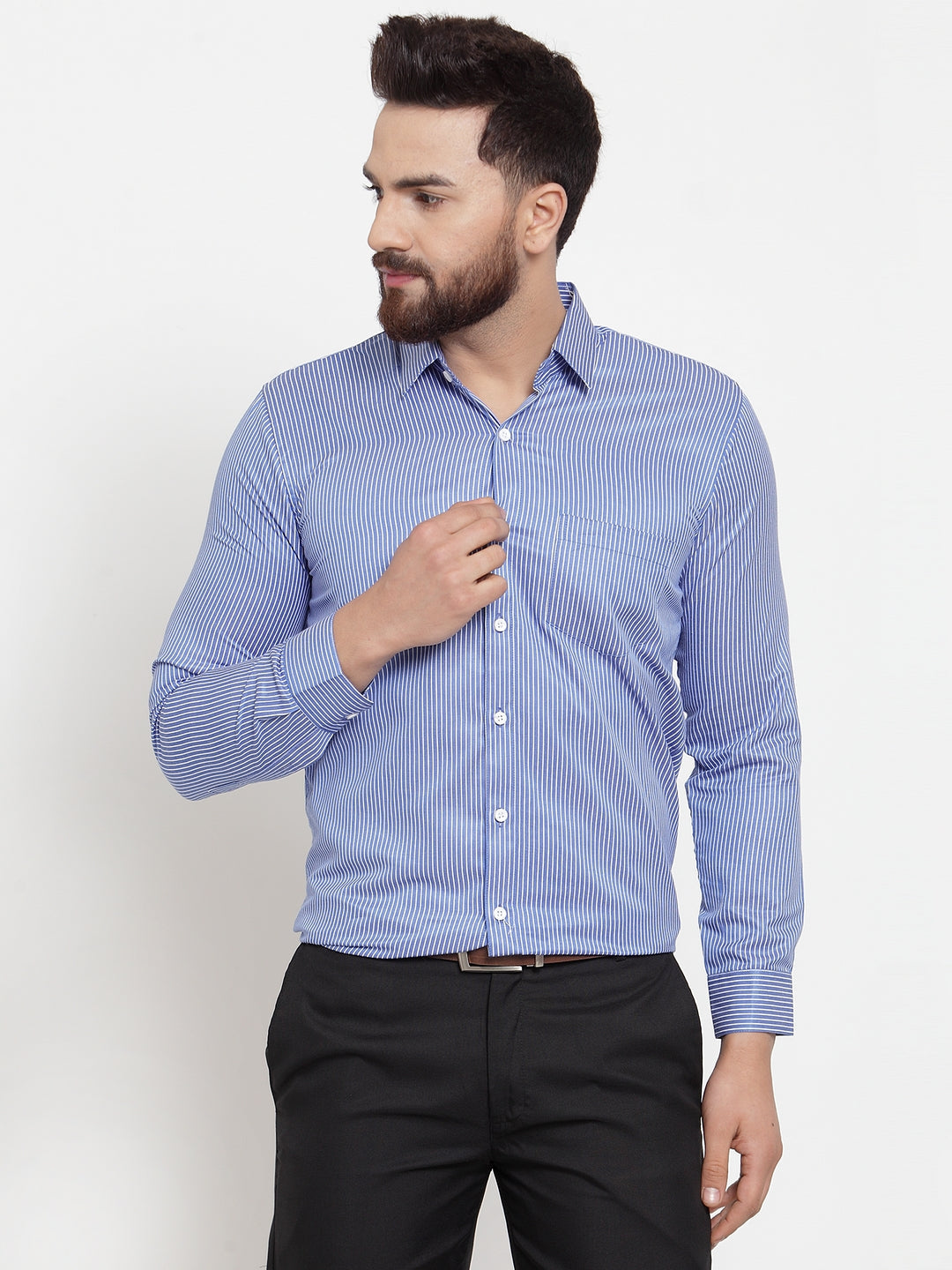 Jainish Blue Men's Cotton Stiped Formal Shirts ( SF 737Blue ) | Swadesiicart