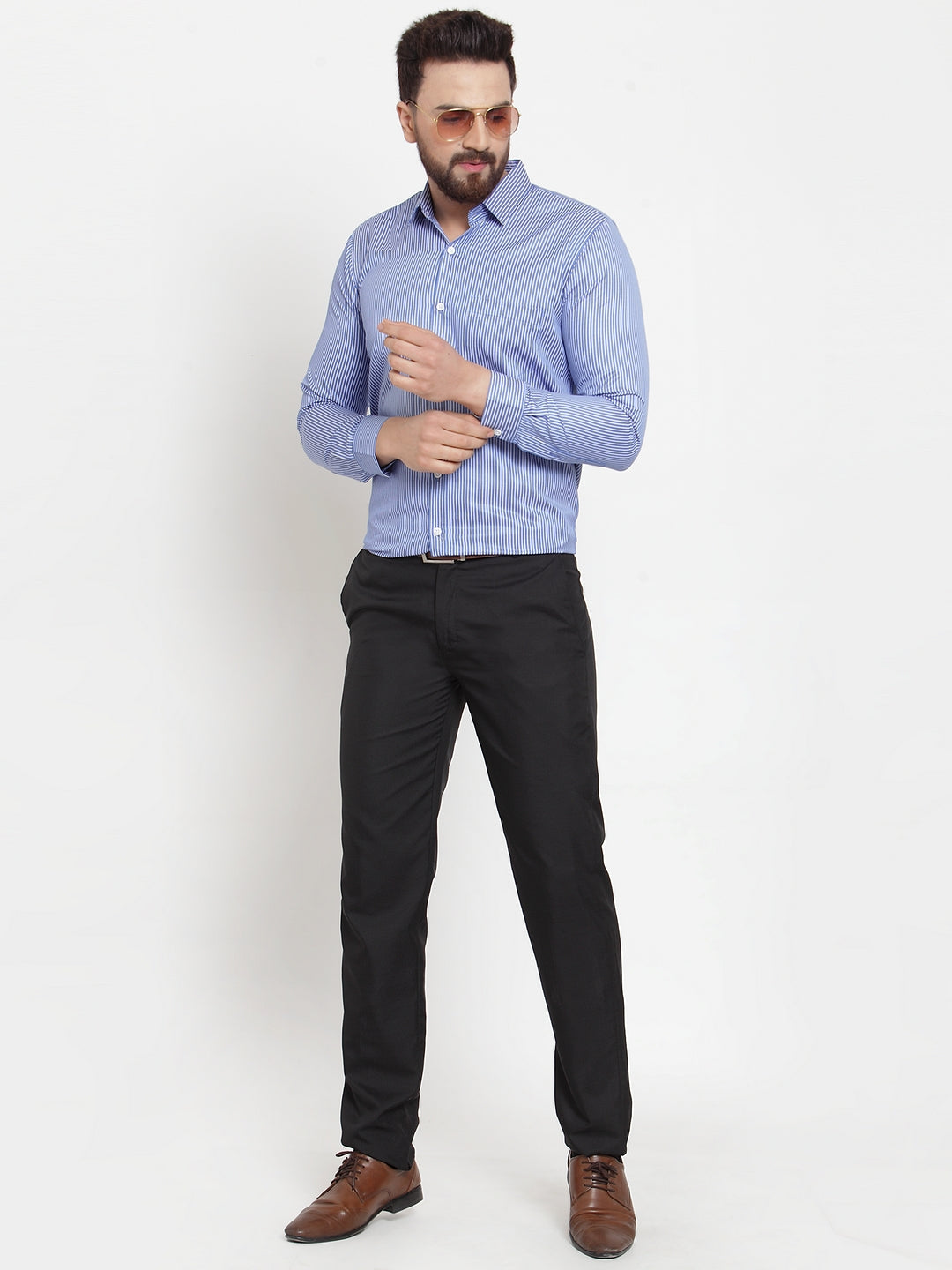 Jainish Blue Men's Cotton Stiped Formal Shirts ( SF 737Blue ) | Swadesiicart