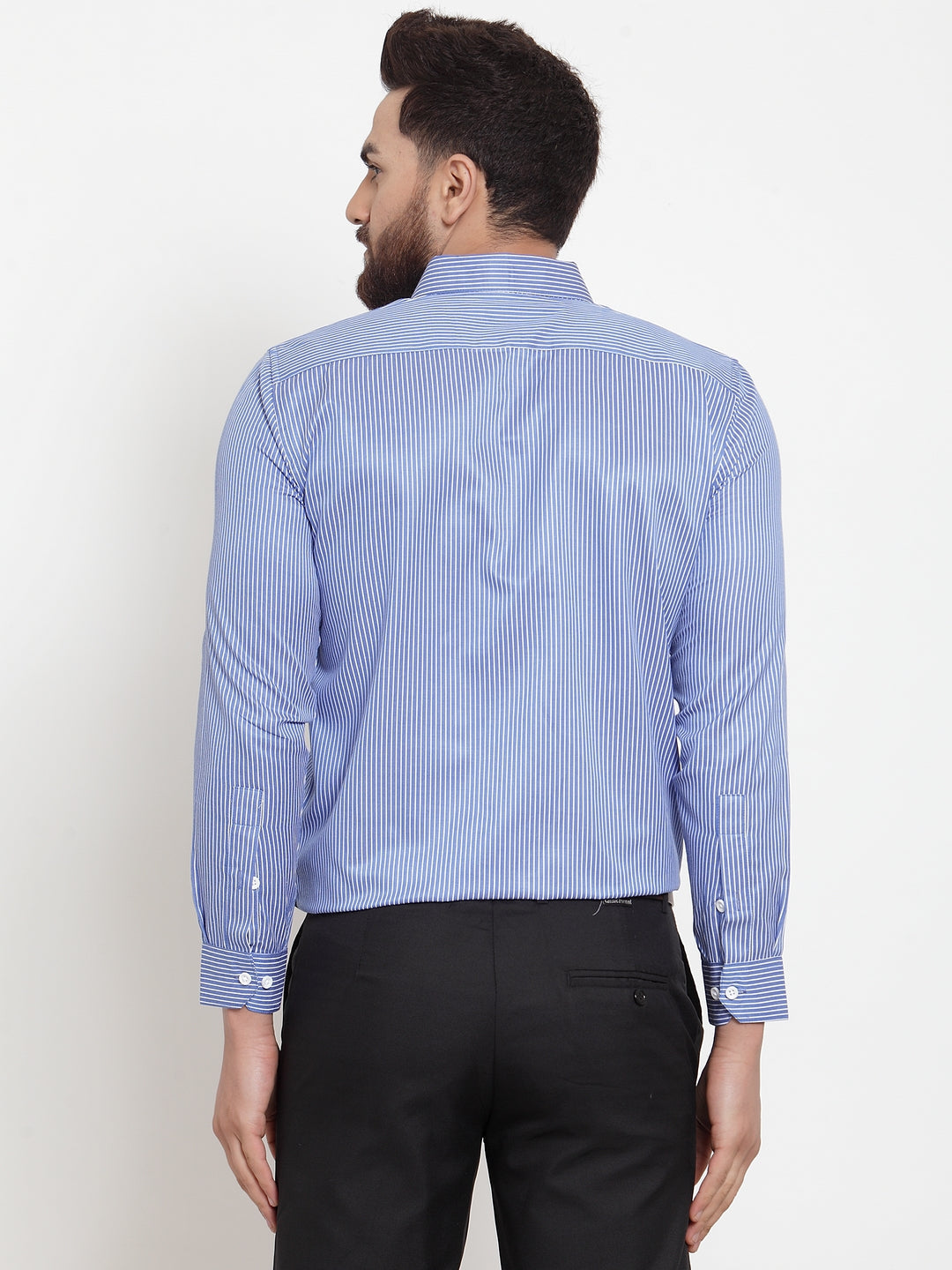 Jainish Blue Men's Cotton Stiped Formal Shirts ( SF 737Blue ) | Swadesiicart