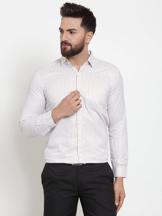 Jainish White Men's Cotton Stiped Formal Shirts ( SF 737White ) | Swadesiicart