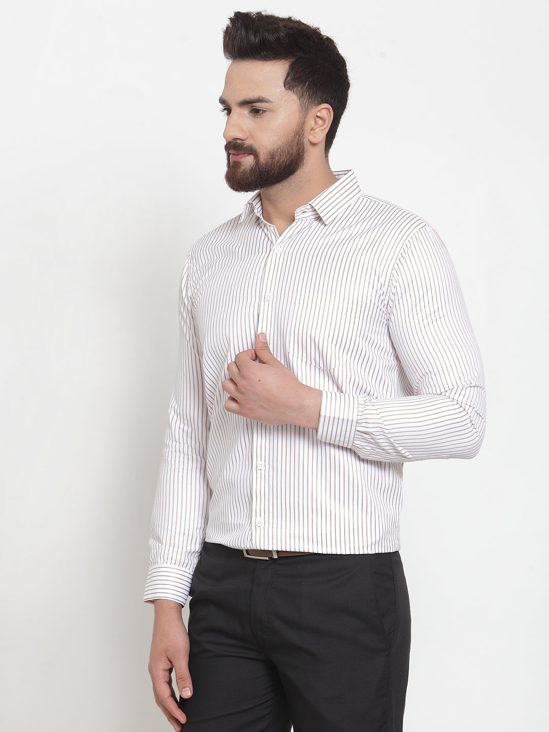 Jainish White Men's Cotton Stiped Formal Shirts ( SF 737White ) | Swadesiicart