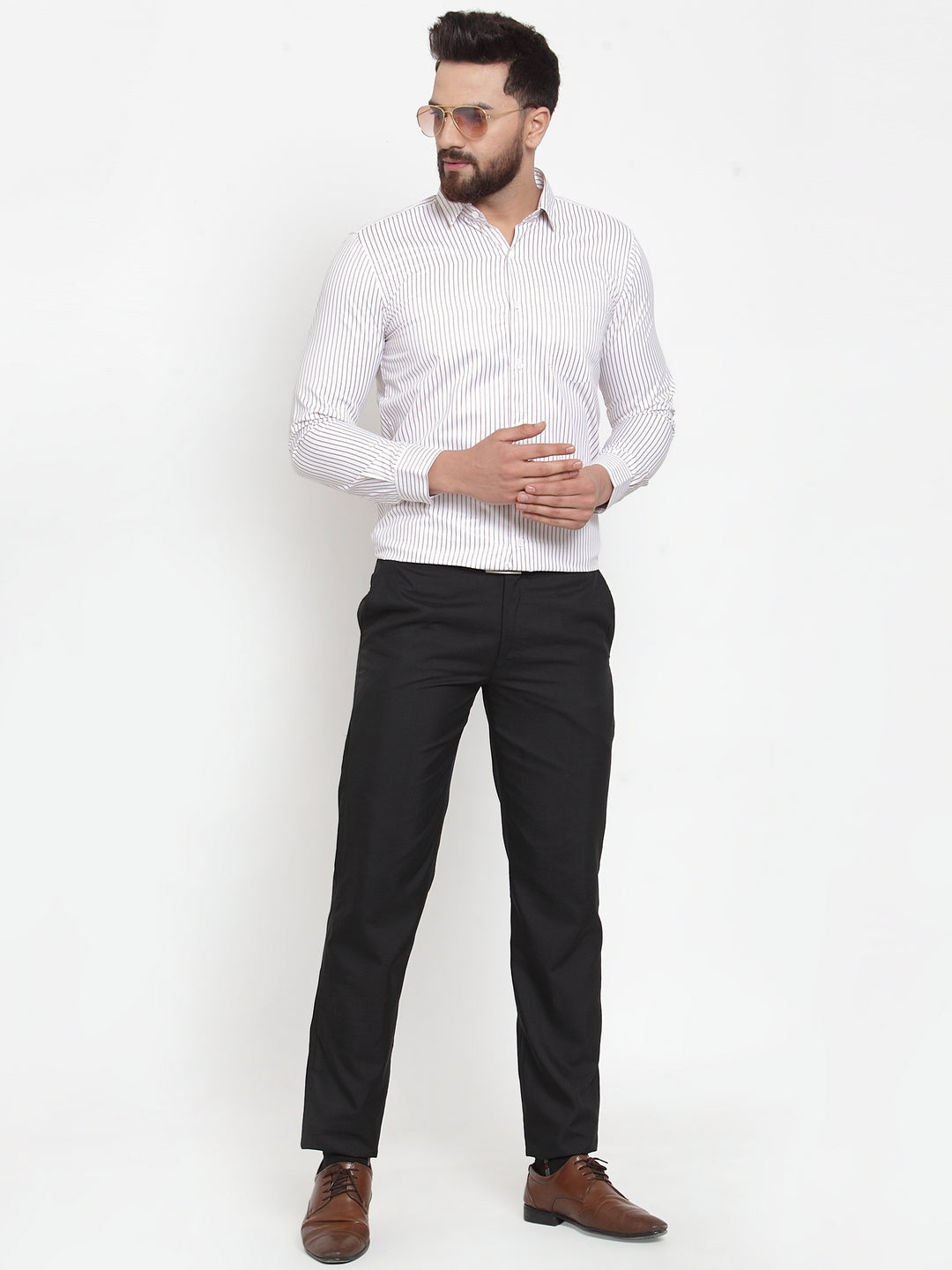 Jainish White Men's Cotton Stiped Formal Shirts ( SF 737White ) | Swadesiicart