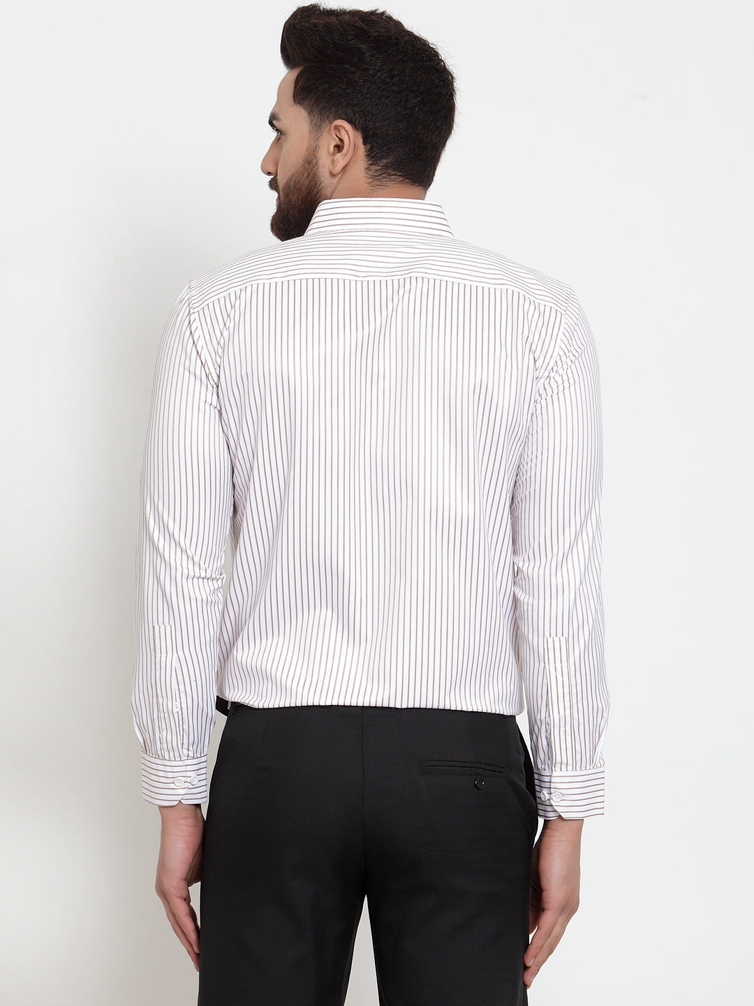 Jainish White Men's Cotton Stiped Formal Shirts ( SF 737White ) | Swadesiicart