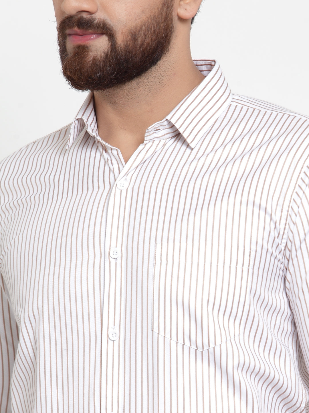 Jainish White Men's Cotton Stiped Formal Shirts ( SF 737White ) | Swadesiicart