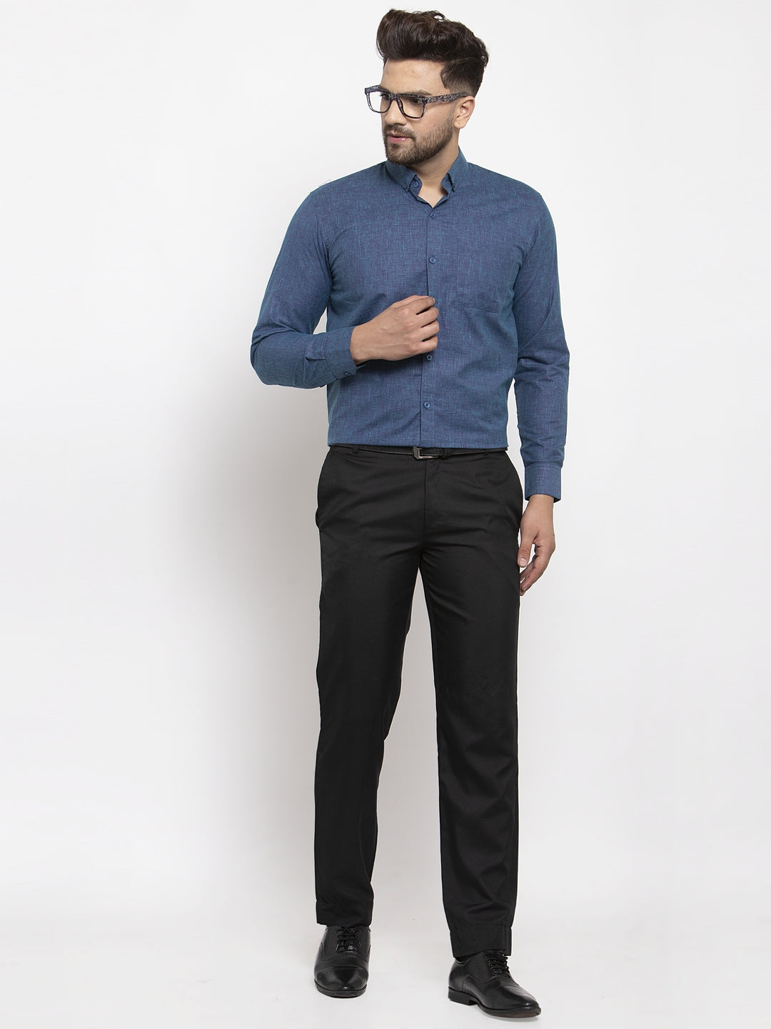 Jainish Blue Men's Cotton Solid Button Down Formal Shirts ( SF 753Teal ) | Swadesiicart
