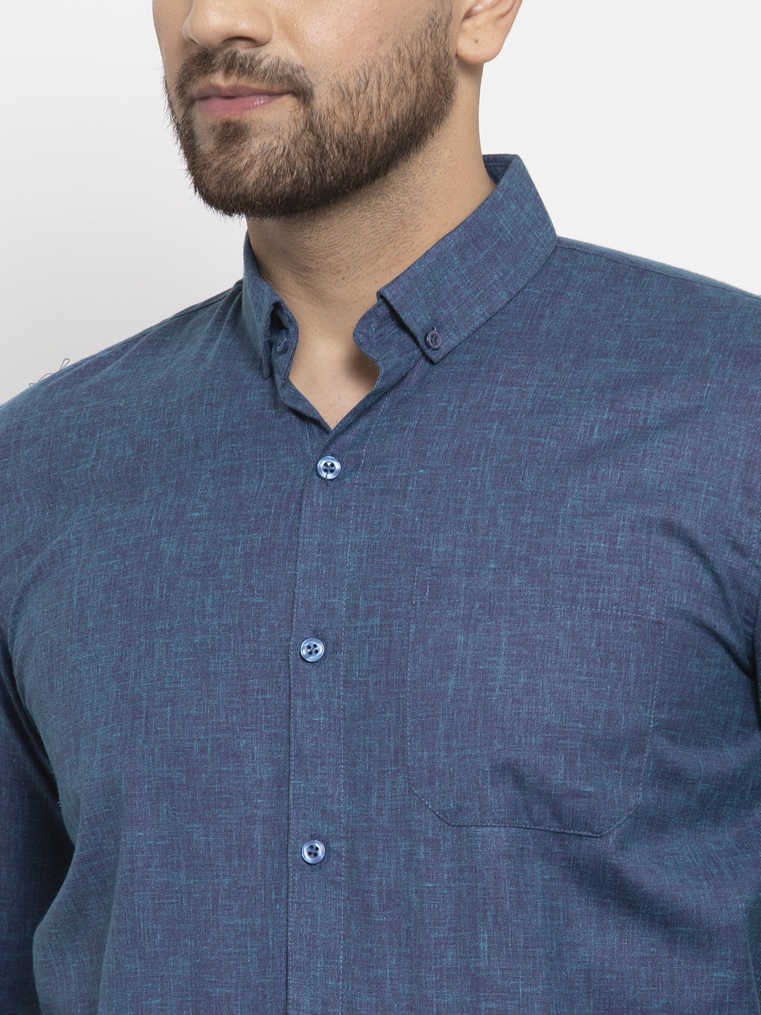 Jainish Blue Men's Cotton Solid Button Down Formal Shirts ( SF 753Teal ) | Swadesiicart