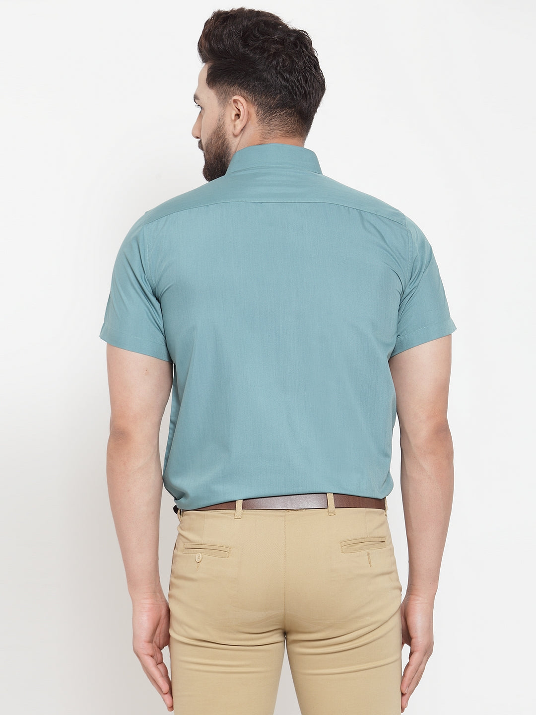 Jainish Green Men's Cotton Half Sleeves Solid Formal Shirts ( SF 754Aqua ) | Swadesiicart