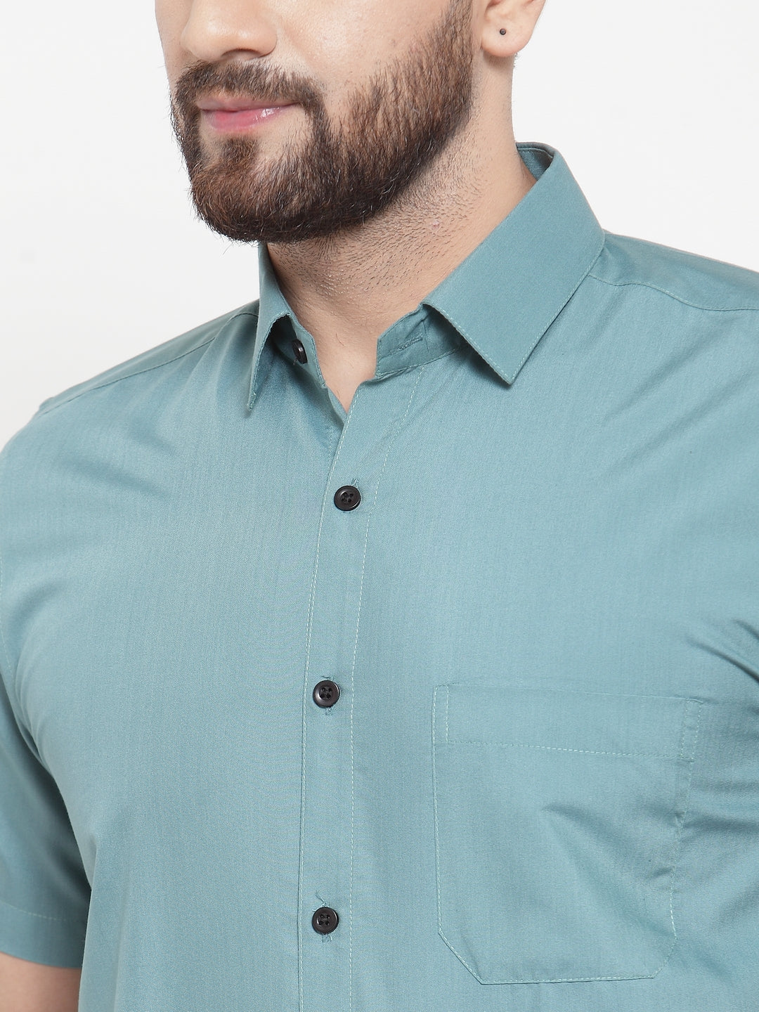 Jainish Green Men's Cotton Half Sleeves Solid Formal Shirts ( SF 754Aqua ) | Swadesiicart