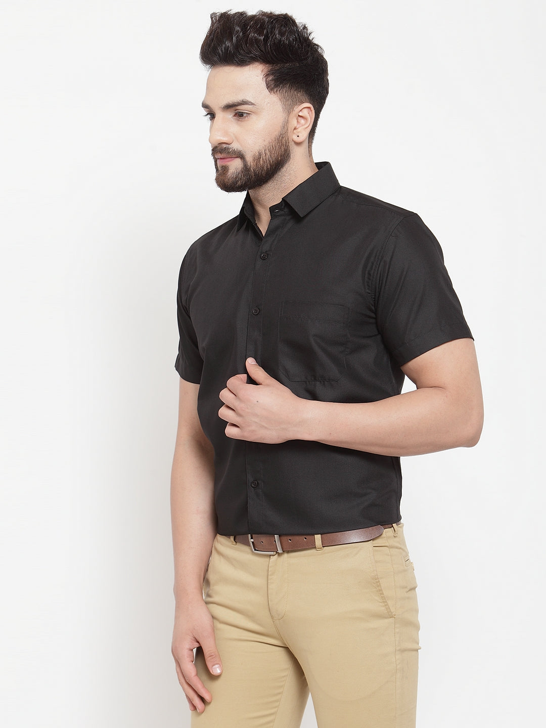 Jainish Black Men's Cotton Half Sleeves Solid Formal Shirts ( SF 754Black ) | Swadesiicart