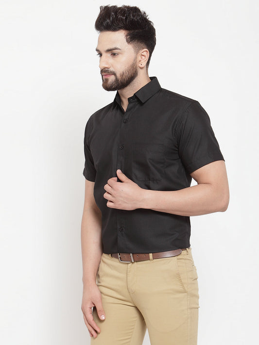 Jainish Black Men's Cotton Half Sleeves Solid Formal Shirts ( SF 754Black ) | Swadesiicart