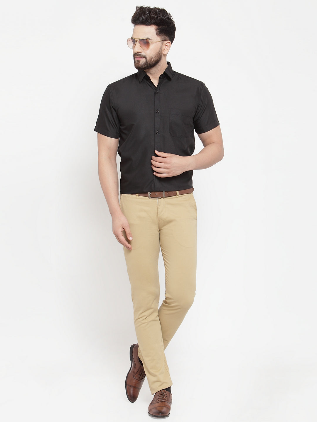 Jainish Black Men's Cotton Half Sleeves Solid Formal Shirts ( SF 754Black ) | Swadesiicart