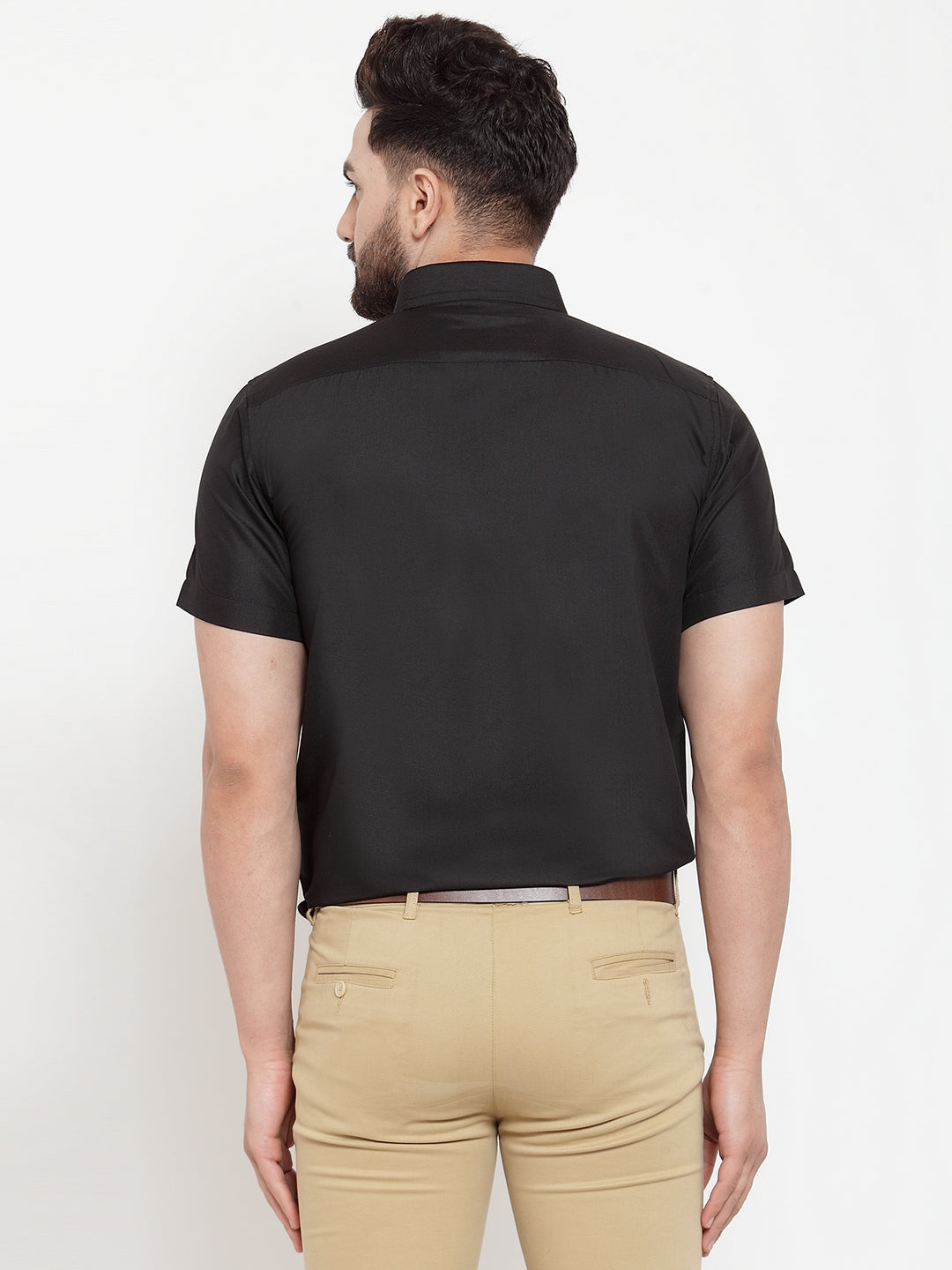 Jainish Black Men's Cotton Half Sleeves Solid Formal Shirts ( SF 754Black ) | Swadesiicart