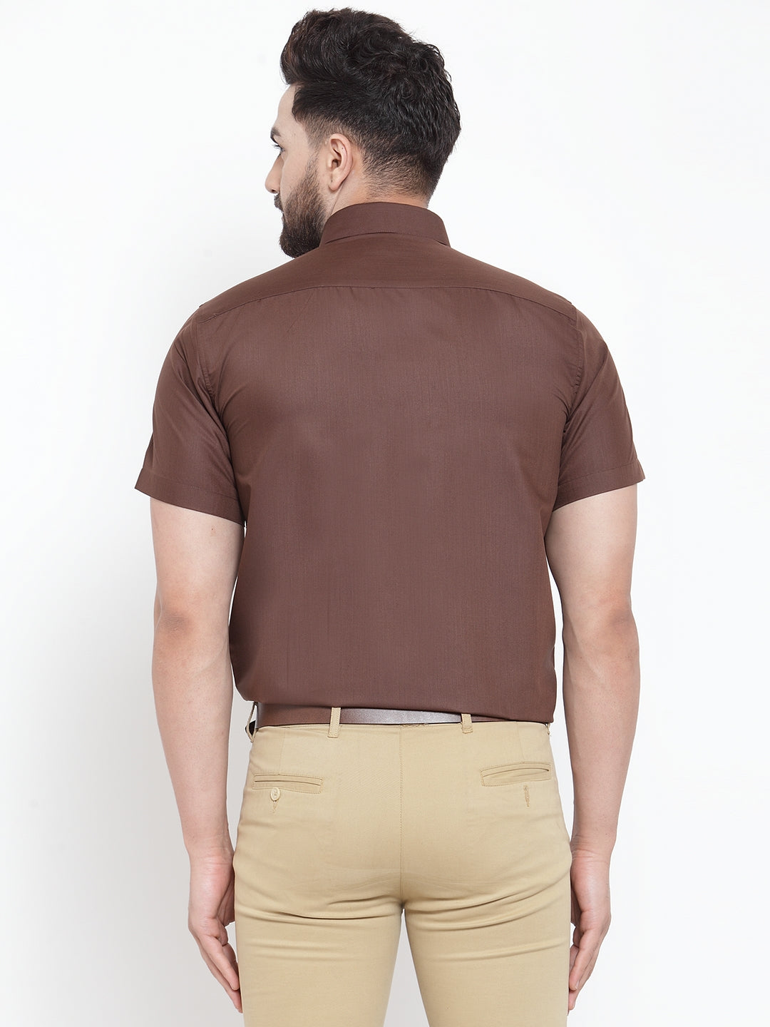 Jainish Brown Men's Cotton Half Sleeves Solid Formal Shirts ( SF 754Coffee ) | Swadesiicart