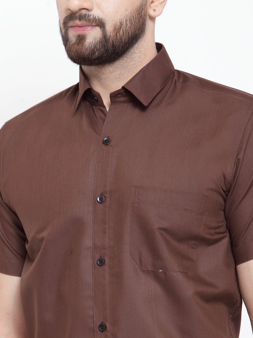 Jainish Brown Men's Cotton Half Sleeves Solid Formal Shirts ( SF 754Coffee ) | Swadesiicart