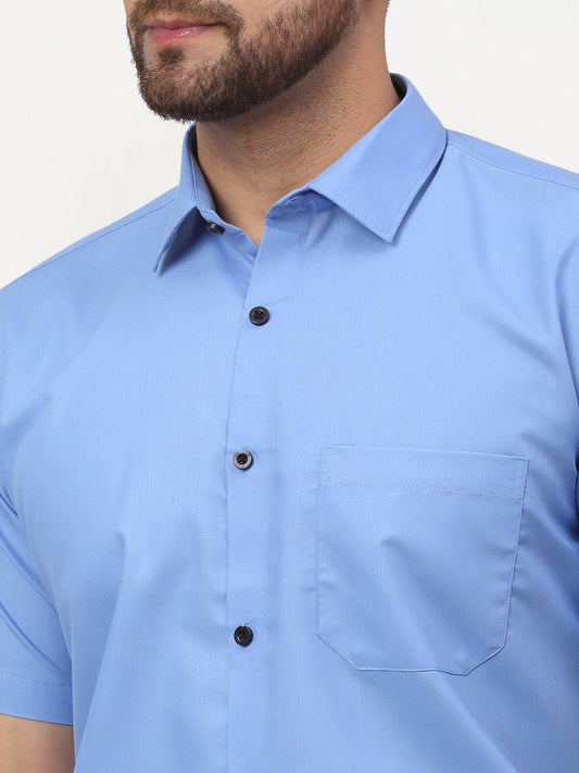 Jainish Blue Men's Cotton Half Sleeves Solid Formal Shirts ( SF 754Light-Blue ) | Swadesiicart