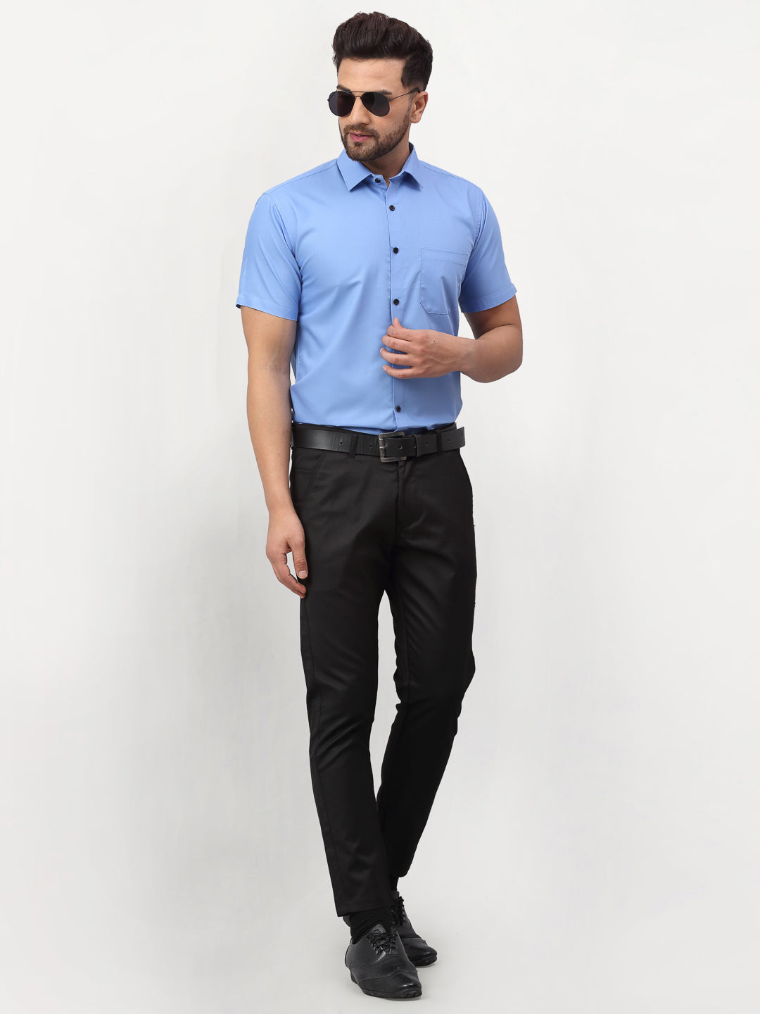 Jainish Blue Men's Cotton Half Sleeves Solid Formal Shirts ( SF 754Light-Blue ) | Swadesiicart