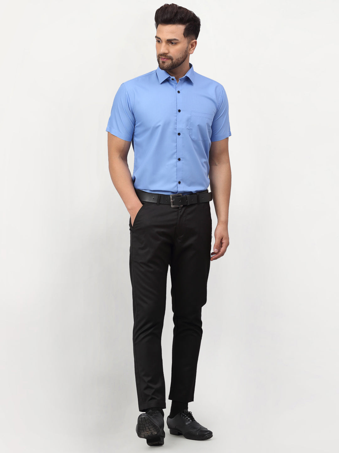 Jainish Blue Men's Cotton Half Sleeves Solid Formal Shirts ( SF 754Light-Blue ) | Swadesiicart