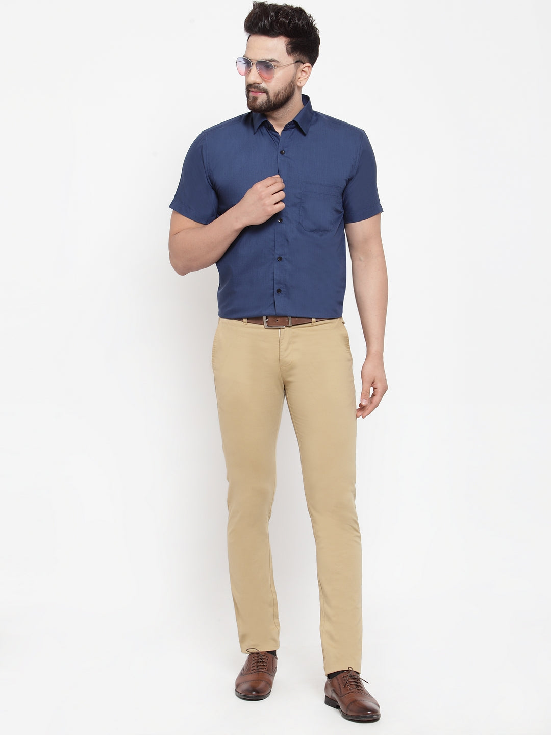 Jainish Blue Men's Cotton Half Sleeves Solid Formal Shirts ( SF 754Peacock ) | Swadesiicart