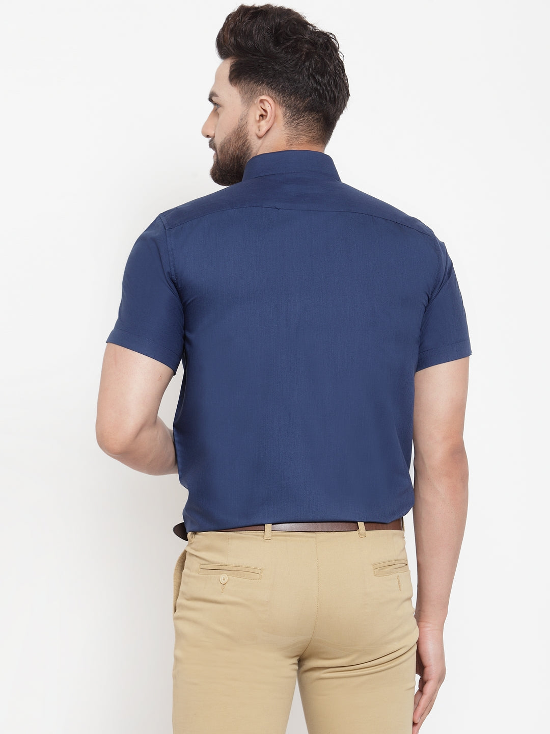 Jainish Blue Men's Cotton Half Sleeves Solid Formal Shirts ( SF 754Peacock ) | Swadesiicart