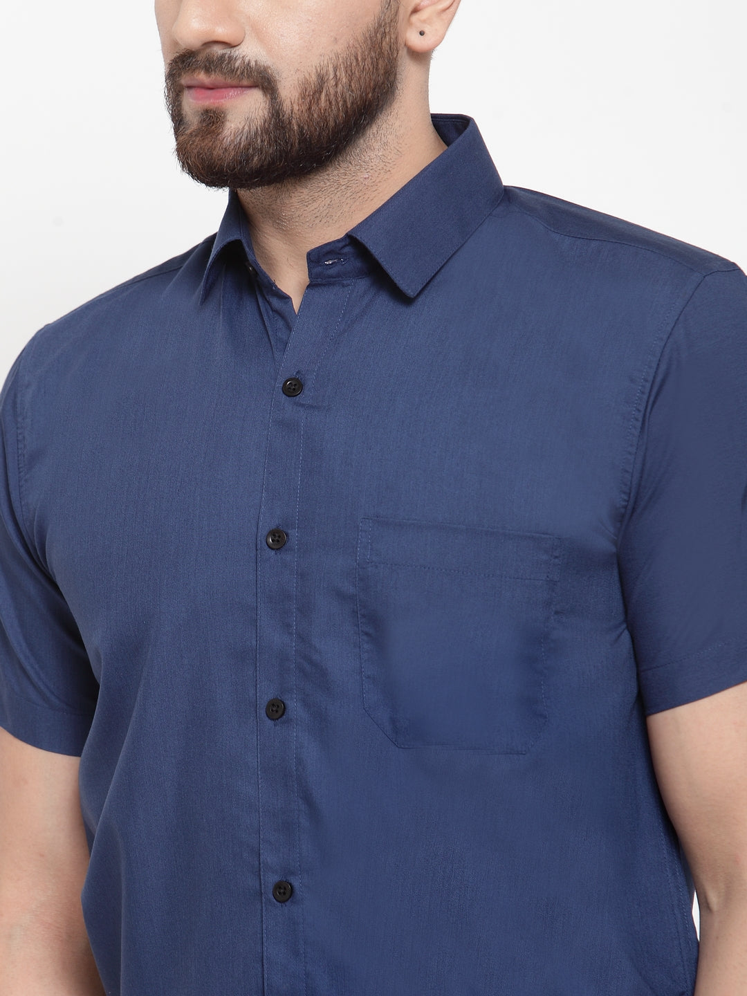 Jainish Blue Men's Cotton Half Sleeves Solid Formal Shirts ( SF 754Peacock ) | Swadesiicart