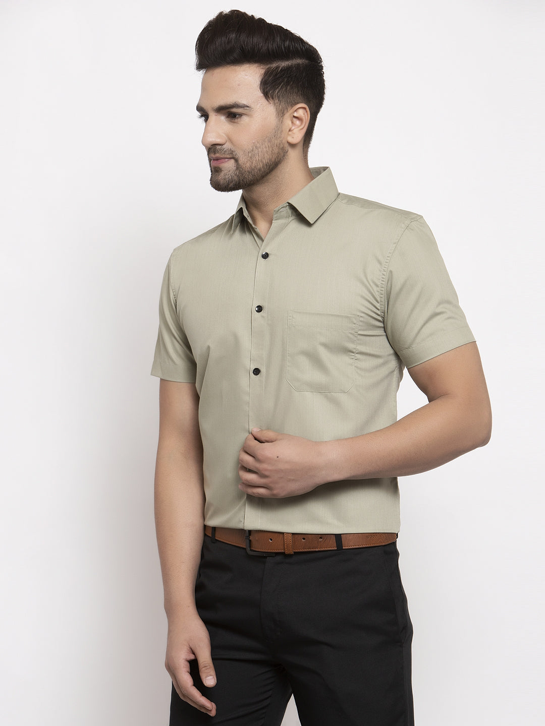 Jainish Green Men's Cotton Half Sleeves Solid Formal Shirts ( SF 754Pista ) | Swadesiicart