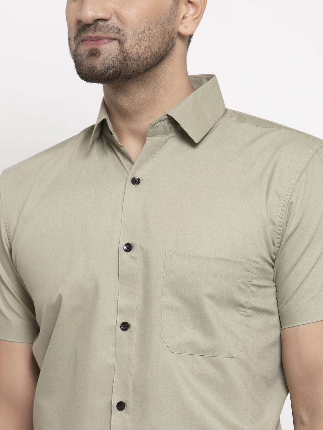 Jainish Green Men's Cotton Half Sleeves Solid Formal Shirts ( SF 754Pista ) | Swadesiicart