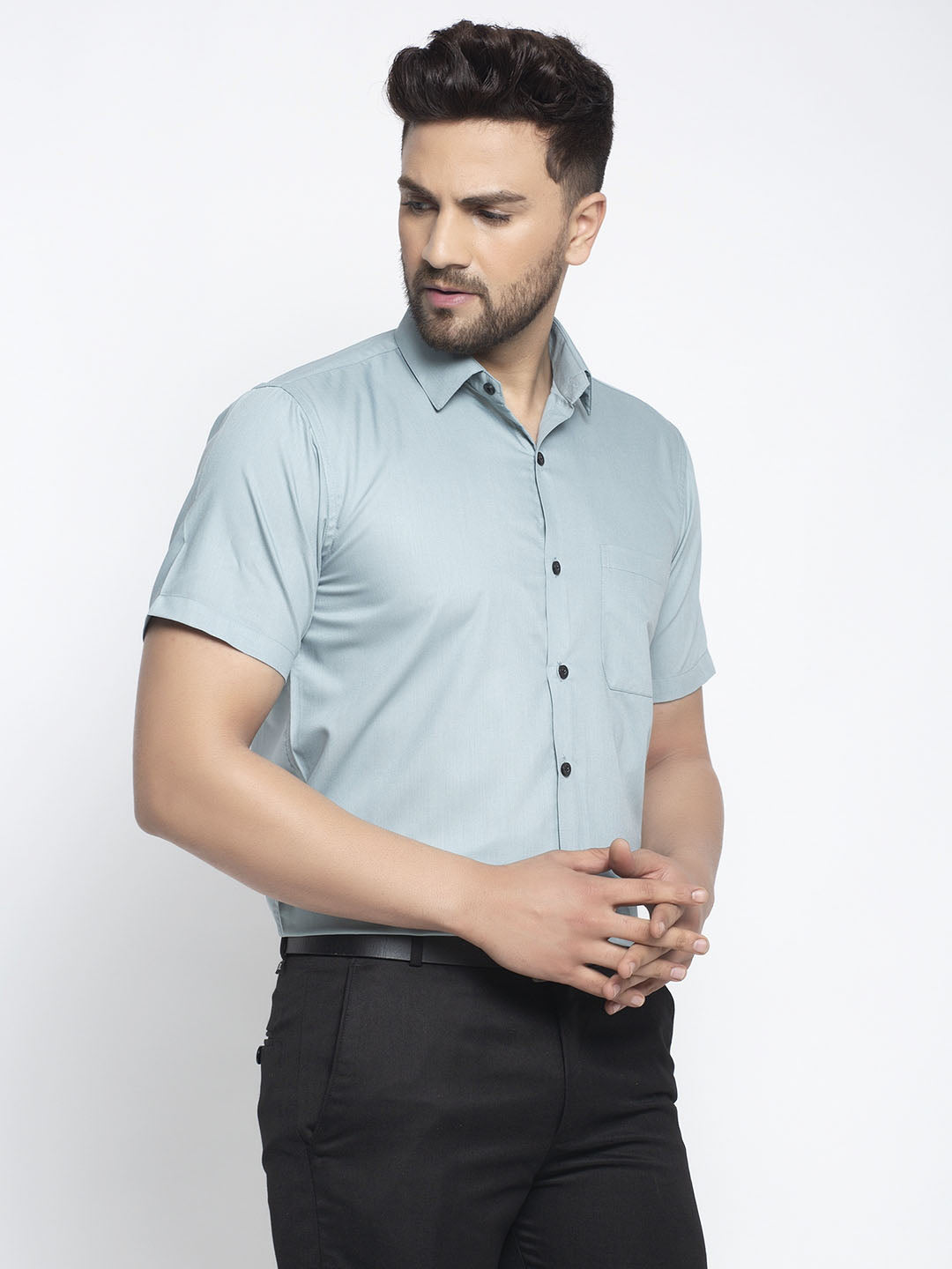 Jainish Green Men's Cotton Half Sleeves Solid Formal Shirts ( SF 754Sea-Green ) | Swadesiicart
