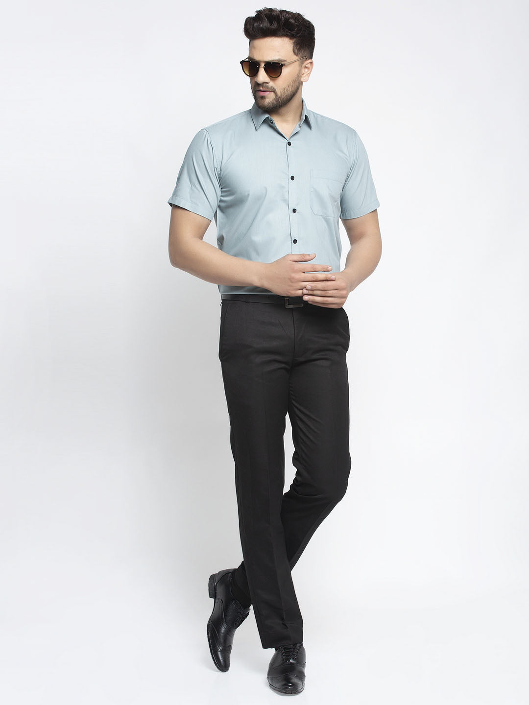 Jainish Green Men's Cotton Half Sleeves Solid Formal Shirts ( SF 754Sea-Green ) | Swadesiicart