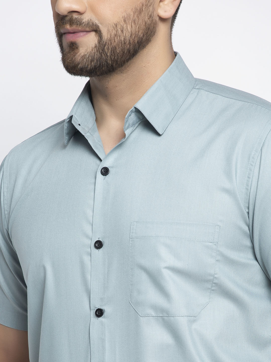 Jainish Green Men's Cotton Half Sleeves Solid Formal Shirts ( SF 754Sea-Green ) | Swadesiicart