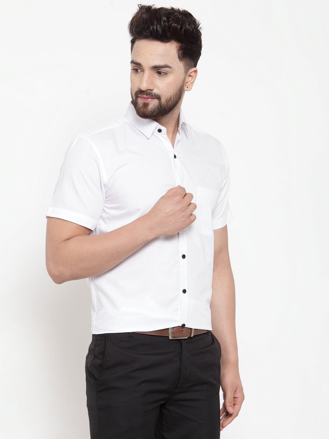 Jainish White Men's Cotton Half Sleeves Solid Formal Shirts ( SF 754White ) | Swadesiicart